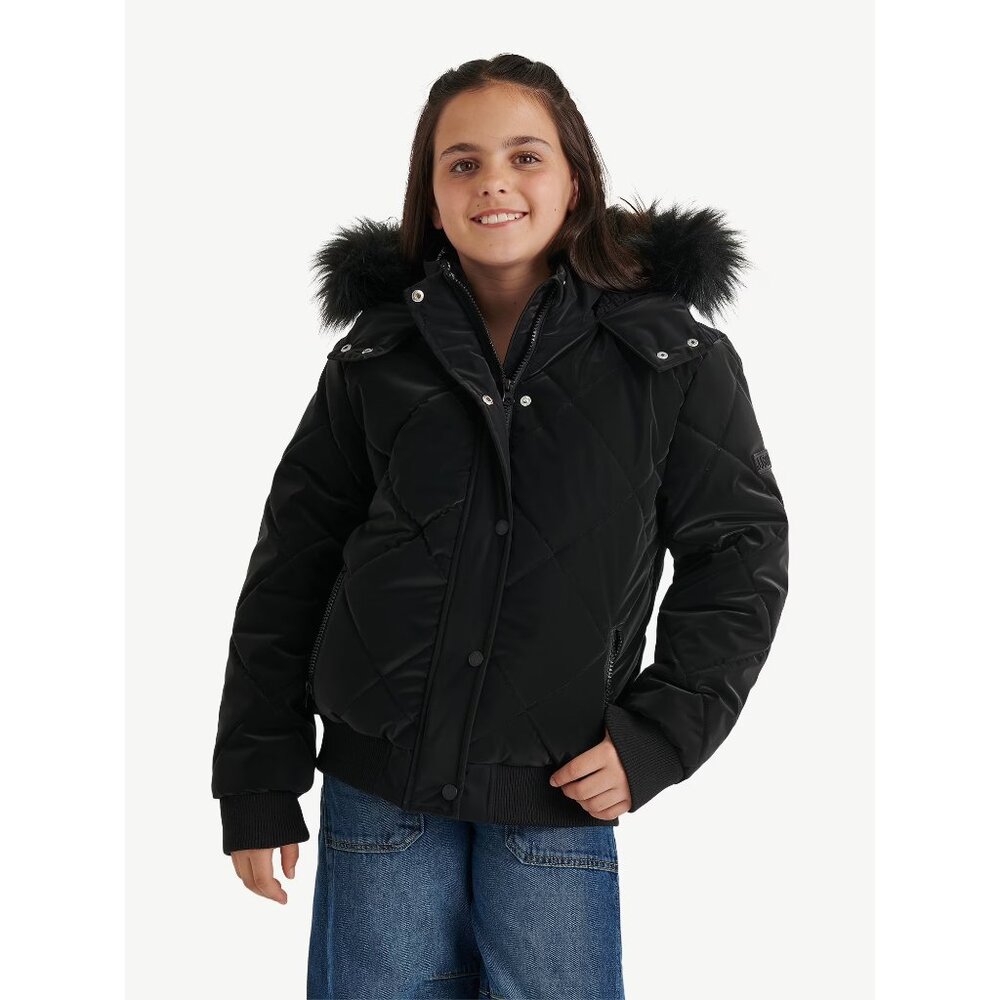 NEW Justice Girl's Velvet Puffer Bomber Black XS (5/6)